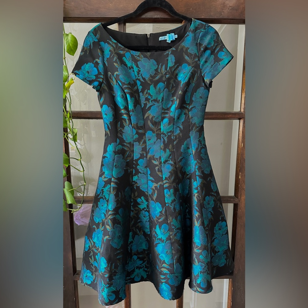 Antonio Melani Elegant Floral Black and Blue Dress